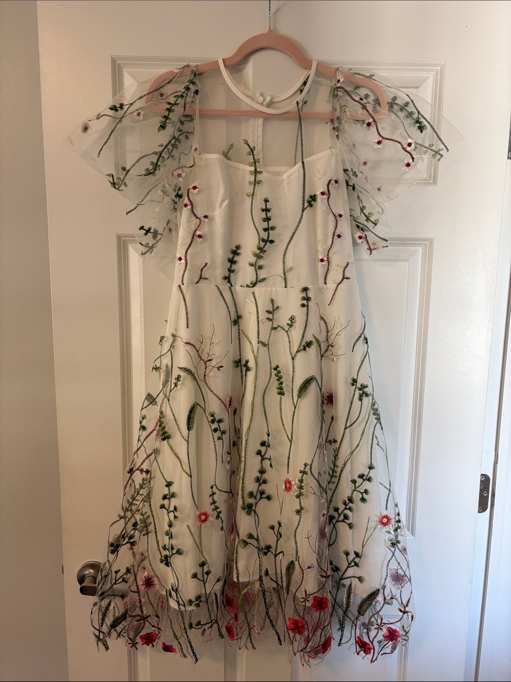 Floral Embroidered Tulle Dress in Ivory